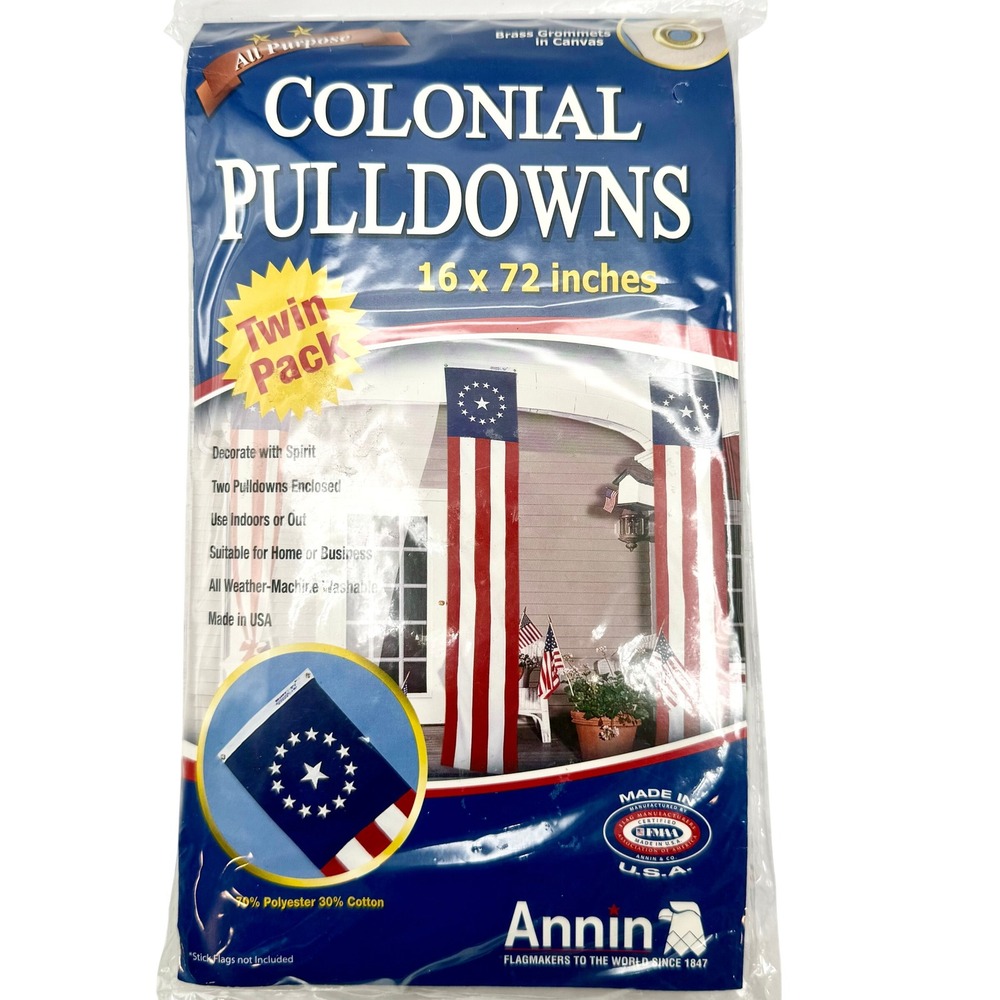 Annin Colonial Pulldowns Flag Banner 2 Pack 16x72 Red White Blue New USA Made